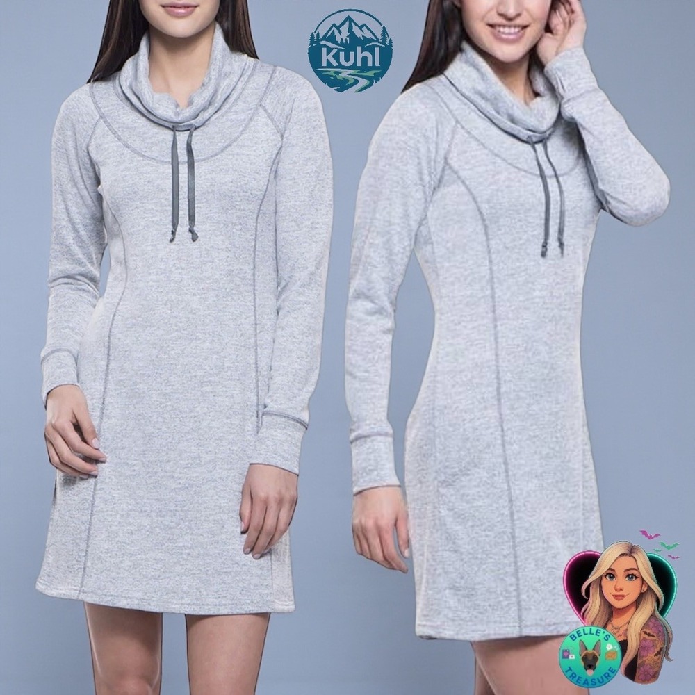 Kuhl Women's Medium Lea‎ Ash Gray Knit Long Sleeve Cowl Neck Sweater Dress